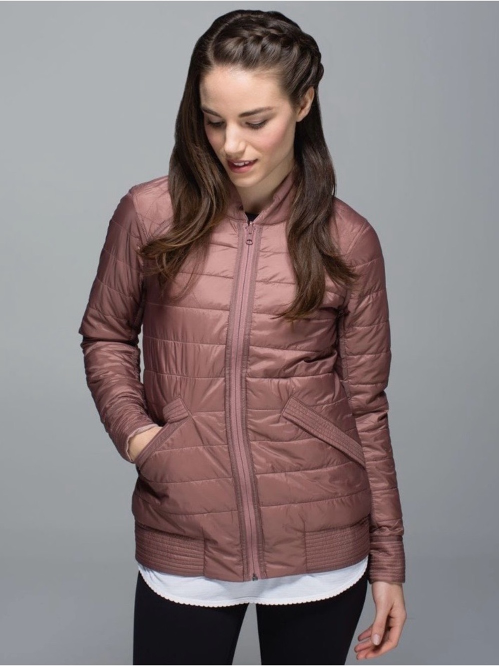 LULULEMON The Bomb Bomber Quilted Women's Jacket Dusty Rose Pink Reversible Sz 6